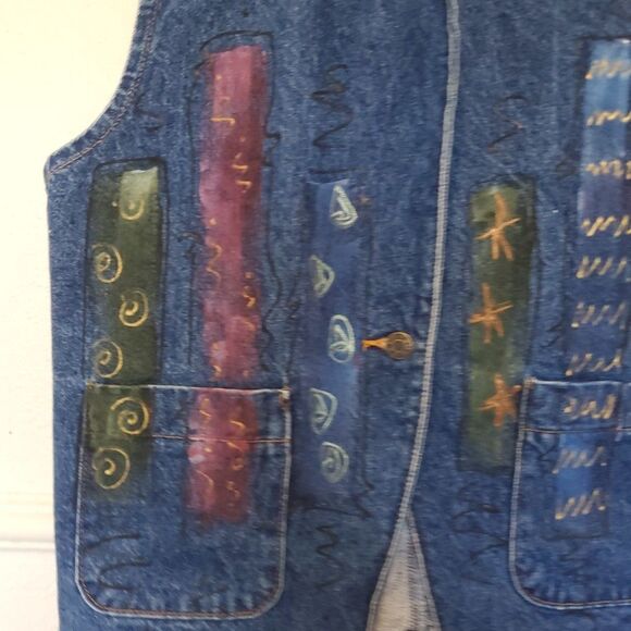 Vintage Sunbelt Hand Painted Southwestern Denim Vest Size Small One Button - Picture 2 of 12